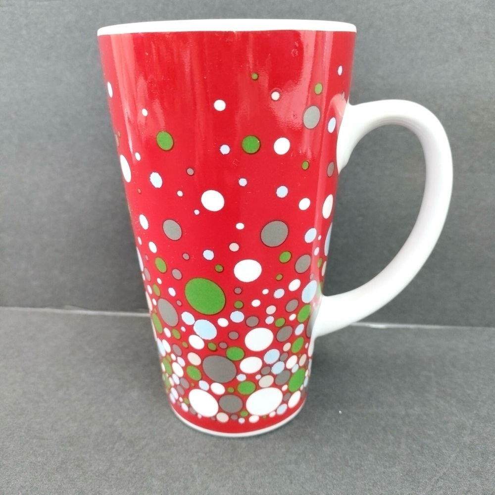 Starbucks 2004 Christmas Holiday Coffee Mug Cup Red Bubbles Polka Dots EUC